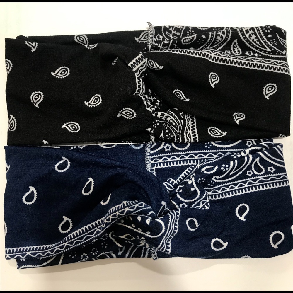 2 pack (black/blue) yoga headband cotton stretch